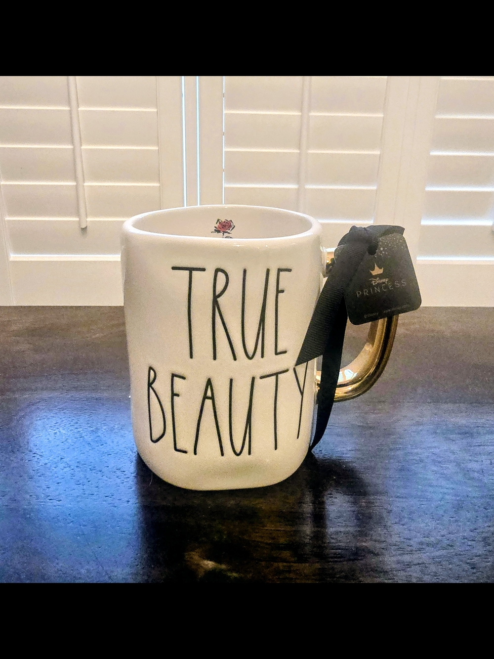Rae Dunn Disney Princess Belle Ceramic Double Sided Mug  with Gold Handle HTF